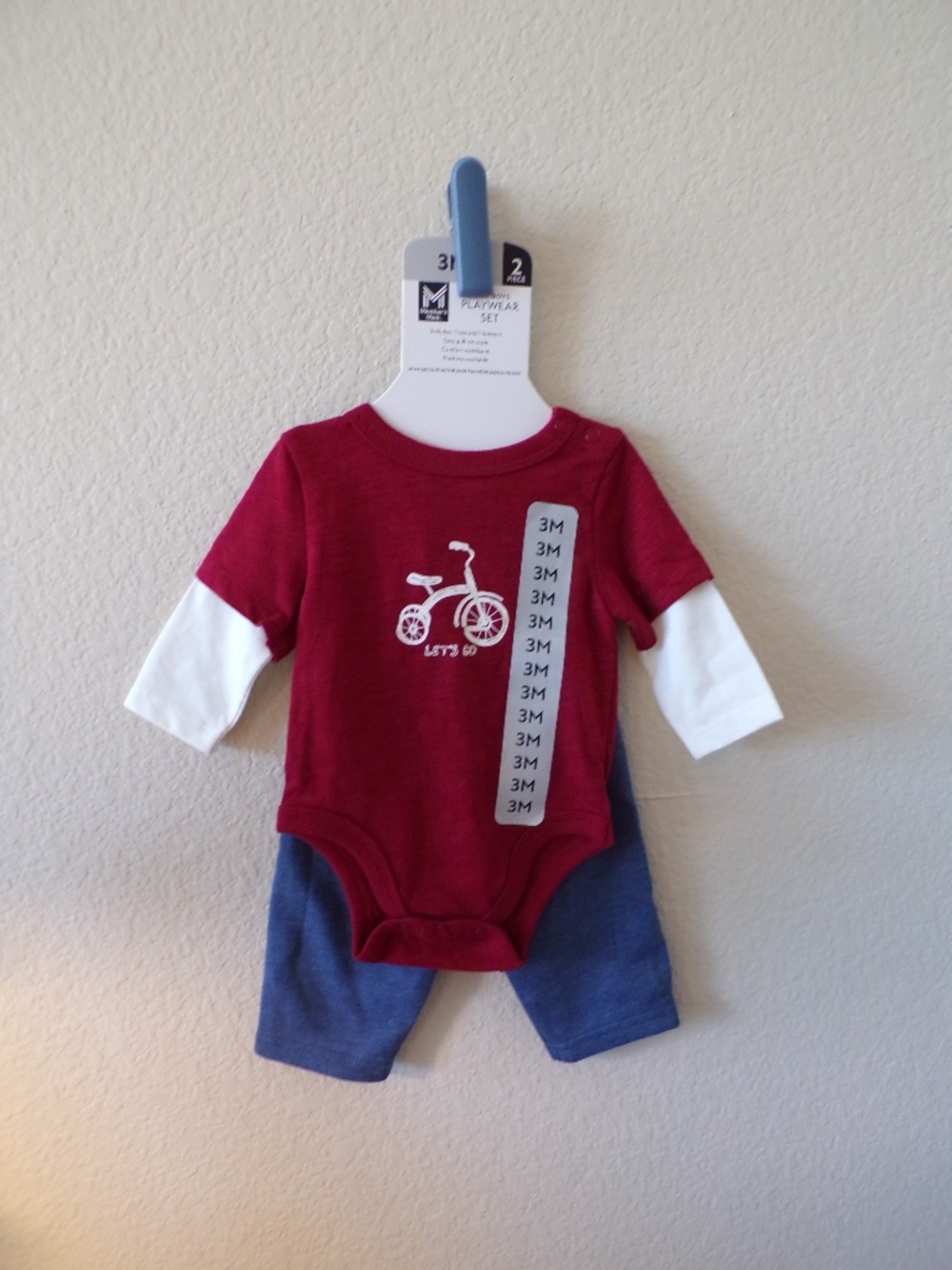 Member's Mark Baby Boys 2-Piece Playwear Set 3 Months Red "Let's Go" Bike Bodysu